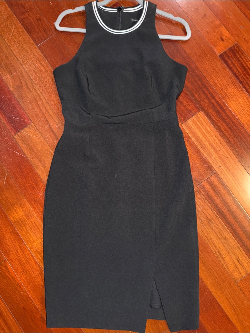 Banana Republic Black Midi Sheath Dress with White Neck Trim